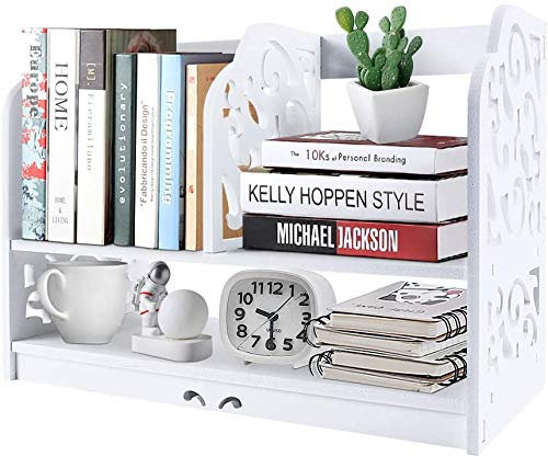 Desk Shelf Organiser Desktop Bookshelf Desktop Shelving Unit Desktop Shelves, Mini Bookcase for Desk 2 tier Wooden Makeup Rack, Desktop Storage for Office Kitchen, 30 x 21 x 40 cm