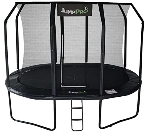 10ft x 7ft Jump PRO Xcel Oval Trampoline. Black Powder Coated Steel for Added Rust Protection. Strong Sturdy Frame Black Padding. High Specification with Safety Ladder for Additional Safety.