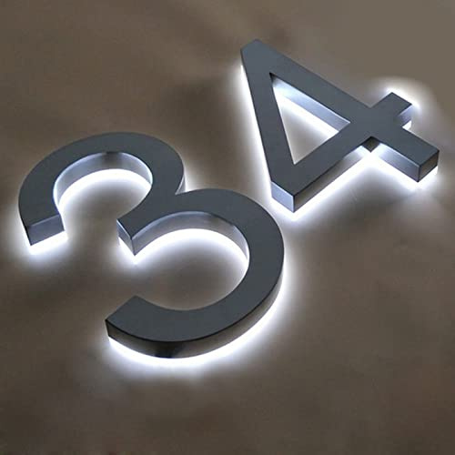 Numéros de maison éclairés, numéros de maison à LED rétroéclairés, numéro de plaque de maison à LED flottante 3D. Lumière blanche.