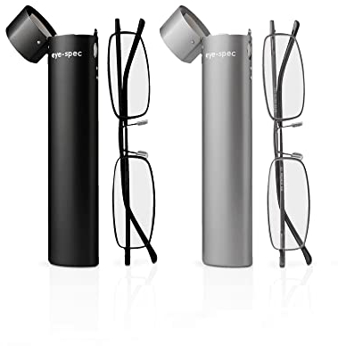 eye-spec (Praktisches 2er Set Faltbare Lesebrillen | Stylische, ultraleichte Lesebrillen in Schwarz und Graphit mit passenden Etuis (2.0)