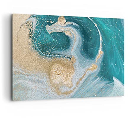 Wandbilder Dekoration Wohnzimmer Golden Türkis Hintergrund Bilder auf Leinwand 120x80cm Leinwandbild Schlafzimmer Küche Deko Wand Kunstdruck Art Groß XXL Wanddeko Bild Wall Decor Canvas AA120x80-4969