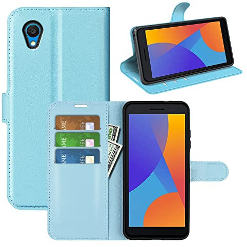 Fertuo Coque pour Alcatel 1 2021, Antichoc Portefeuille Étui Housse en Cuir à Rabat Flip Cover Case avec Silicone Bumper, Porte Carte, Béquille, Boucle Magnétique pour Alcatel 1 2021, Bleu