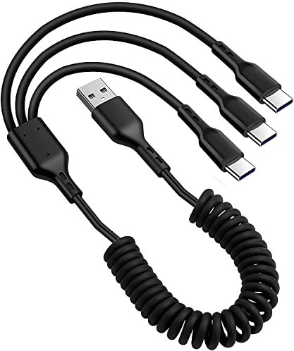 GELRHONR Cavo a molla USB di tipo C, spirale 5A 3 in 1 da USB A a USB C Multi cavo di ricarica, compatibile con telefoni cellulari, tablet Android e altro ancora (max 6,5 m (nero)