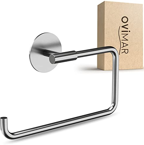 ovimar Handtuchring Anholt rechteckig | Edelstahl Silber | Handtuchhalter ohne Bohren zum Kleben | modernes Design | Wandbefestigung | für das Badezimmer, Gäste WC oder Küche