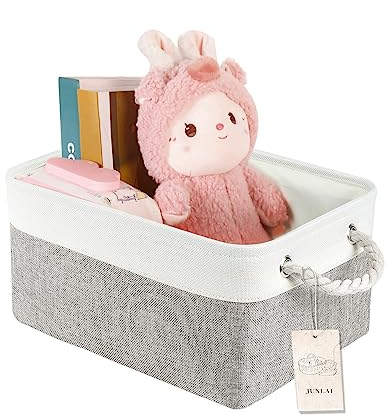 JUNLAI Bacs de rangement avec poignées robustes en coton (lot de 1), paniers de rangement en tissu pour organiser une utilisation au bureau et à la maison, boîtes de placard (taille S, gris/blanc)