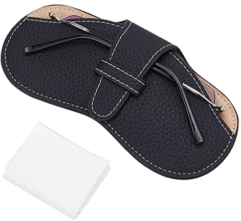 CREATCABIN Brillenetui Aus Leder Tragbar Sonnenbrillenbeutel Weich Dünn Squeeze Top Brillenhalter Hülle Mit Wildlederfaser-Reinigungstuch Für Damen Und Herren Schwarz
