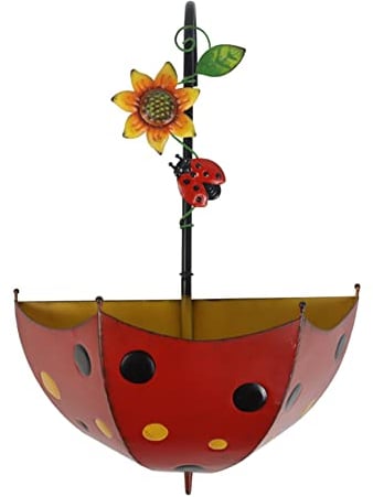Azazaza Metal Umbrella Hanging Planter, 11.22 * 4.92 Inches Wall-Mounted Wall Art Hanging Fence Planter Basket, Vintage Flower Pot for Garden Bedroom Living Room Office (A)