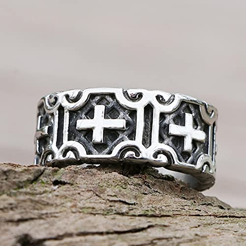 XJruixi Classic Christian Jesus Cross Ring for Men and Women Vintage Stainless Steel Biker Ring Punk Rock Christian Believers Jewelry