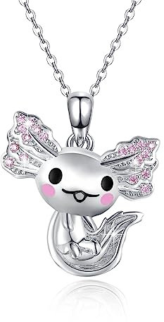 Waysles Axolotl Halskette 925 Sterling Silber niedliche Tier Axolotl Anhänger Halsketten hypoallergen rosa Axolotl Schmuck Geschenke für Frauen Teenager Mädchen