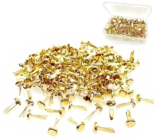 JZK 200 Stück 8 mm kleine Brads zum Basteln, 8 x 15 mm Metall-Brads für Kartenherstellung, goldene Split-Pin-Papierverschlüsse zum Basteln, Split-Pins Mini, Brads für Pergament, Scrapbooking Brads