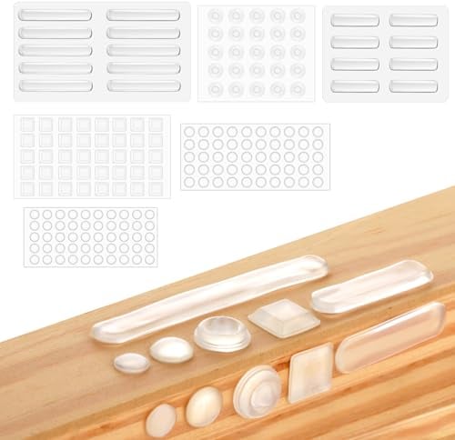 cobee Elastic Buffers, 183pcs Self-Adhesive Bumpers Pads, Clear Rubber Door Handle Stops Soft Close Slam Noise Dampening Wall Protector for Furniture, Cupboards, Drawer, Hinges, Latch, 6 Sizes