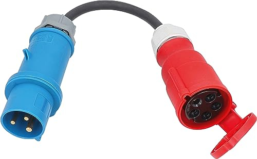 as - Schwabe Adapterleitung - Schutzkontaktstecker 230V/16A zu CEE Kupplung 400V/16A/5-polig - 0,3 m H07RN-F 3G2,5 schwere Gummischlauchleitung - IP44 spritzwassergeschützt, 61371