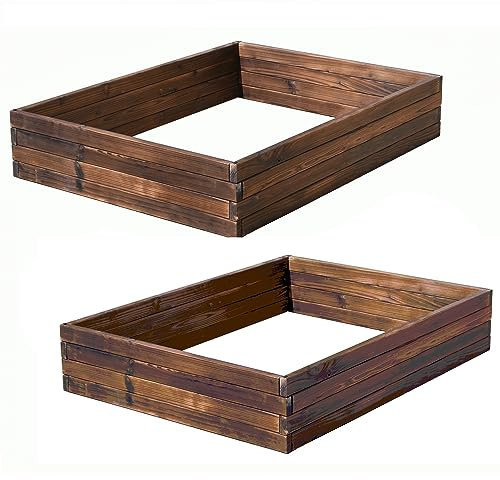 Wooden Raised Garden Planter Treated Fir Wood Outdoor Flower Trough Herb Vegetable Bed in 3 Sizes Bottomless Assembly Required Twin Pack (2 x Large 110x90cm)