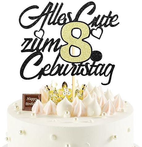 Sumerk 1 Stück 8.Geburtstag Tortendeko Happy 8th Birthday Cake Topper 8.Alles Gute Geburtstag Cake Topper 8 Jahre Torte Kuchen Deko für 8 Geburstagstorte Deko Jungen Mädchen