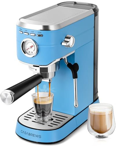 CASABREWS Máquina de café espresso de 20 barras, acero inoxidable, 34 onzas, azul