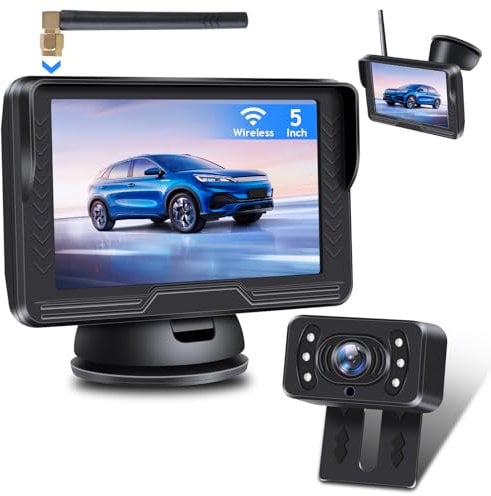 Vtopek Wireless Reversing Camera 5 inch 6 LED Light Reverse Rear View Cameras Large Wide Angle IP68 Waterproof Parking Kit for Car Van Caravan Motorhome Super Night Vision DIY Guide Line Image Flip