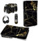 PlayVital Skin Sticker für ps5 Slim Konsole Disc Edition,Aufkleber Vinyl-Skin Stickers Schutzfolie Folie für ps5 Controller,Ladestation, Headset,Medienfernbedienung-Schwarzer&Goldener Marmor-Effekt