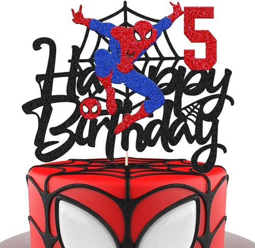 ATBEAMEN Marvel Red Superhero Boys 5th Birthday Cake Topper, 1 Count, 1 Pcs, Cake Topper