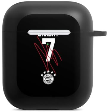 DeinDesign Hülle mit Karabiner kompatibel mit Apple AirPods Case schwarz Schutzhülle mit Schlüsselanhänger FC Bayern München FCB Gnabry
