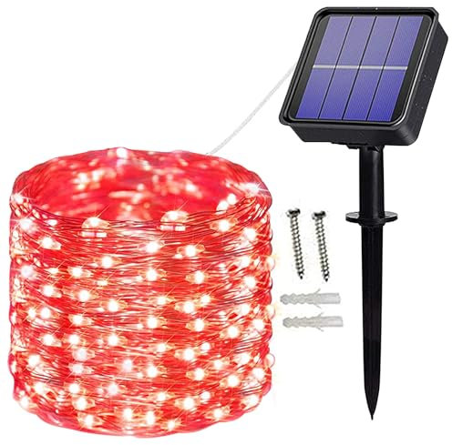 Augone Solar String Lights Outdoor, 120LED Solar Fairy Lights Waterproof, 8 Mode Outdoor/Indoor Garden Lights Copper Wire Lighting for Wedding, Patio, Yard, Tree, Christmas (Red)