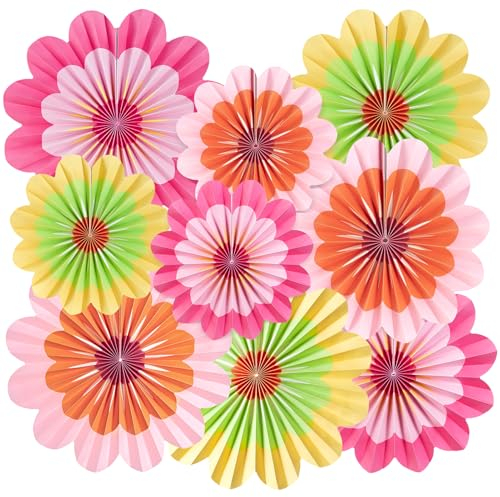SUNBEAUTY 9 Stück Blumen Hängedekorationen Papierfächer Dekoration Frühlings Klassenzimmerdekorationen Bunte Blumen Decken und Wanddekoration für Florale Frühling Sommer Geburtstagsparty Dekorationen