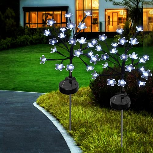 Lampade Solari per Giardino, 2 Pezzi, 16 LED, a Forma di Fiori di Ciliegio, per Esterni, Resistenti alle Intemperie, per Terrazza, Patio, Balcone