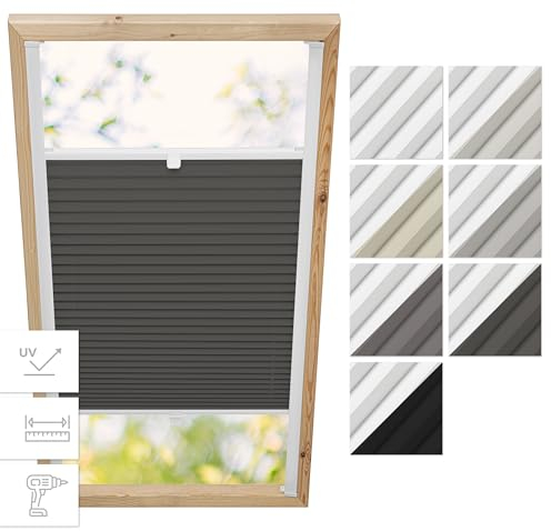 Estika Dachfenster Verdunkelung, Thermo Plisseerollo mit Bohren für Velux Fenster - Modell: FK08 - Stofffarbe: Blackout Anthrazit-Weiß - Dachfenster Rollo, Fensterrollo innen, Fenster plissee