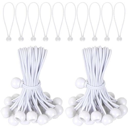 Idota 50 Stück Spanngummis mit Kugel, 20cm Planenspanner, Zeltgummis mit Kugel, Gummispanner für Partyzelte Plane(Weiß)