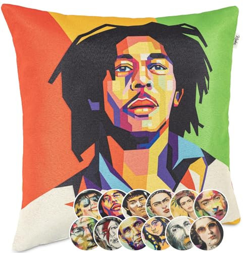 Kissenbezug Dekokissen Gobelin Kissen Sofakissen Kissenbezüge Kissenhülle Zierkissen Pop Art Motiv beidseitig Bedruckt Bob Marley 40x40cm ohne Füllung