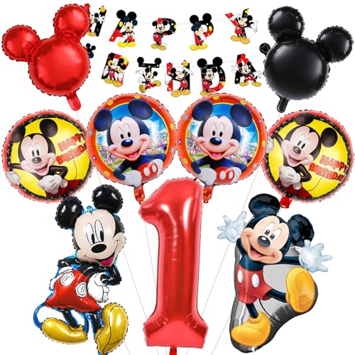 Mizijia Kit Palloncini Compleanno Micke Mous 1 Anni Ragazzo Ragazza: 10 Palloncini Topolin e Foil per Festa di Compleanno Bambini