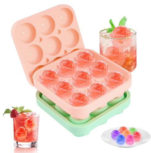 Eiswürfelform Rose, 2 Stücke Eiswürfelbehälter mit Deckel auf einmal 18 3cm kleine Rose Eiskugeln, Wiederverwendbare Eiswürfelformen BPA-Frei für Eis, Whiskey, Cocktail, Saft, Kaffee Eiskugelform
