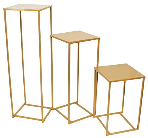 Generisch blumenstand3-teiliges Set Blumenhocker Metall Gold Eckig Stapelbarer Pflanzenständer Blumentopfhalter Pflanzenhocker Blumensäule