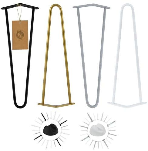 Moria Hairpin Leg Lot de 4 pieds de meubles de 10 à 80 cm, pour armoire, tabouret, table de chevet, table basse, pieds de table avec protections de sol et vis, 48 cm, 2 entretoises (métal, blanc)
