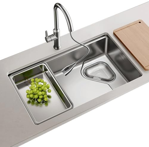 Lavandino da Cucina a 1 vasca Lavello sottopiano Lavandino Commerciale Grande Lavandino Cucina 1 Vasca Lavandino Camper Con Tagliere Rubinetti for cucine,ristoranti,bar(70 * 43cm(27.6*16.9))