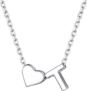 ChicSilver Silber Kette für Damen, Buchstabe Kette mit Herz, Kleine Herz Halskette mit Letter T Anhänger, Modeschmuck für Valentinstag Geburtstag