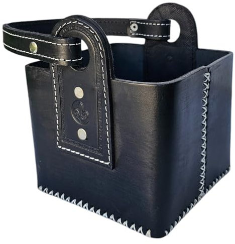 Matera Premium 100% in Pelle per Mate e Thermos | Cestino da Picnic | Ideale per l'Auto o la Spiaggia | Balibetov | Colore (Nero)