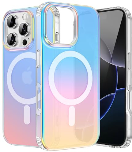 ÁRBOLORO Magnetisch Hülle für iPhone 16 Pro 6,3 Zoll Kompatibel mit MagSafe, Irisierend Farbverlauf Handyhülle Stoßfeste Kratzfest Holografisch Case Farbwechsel Effekt Matt Bunt Schutzhülle