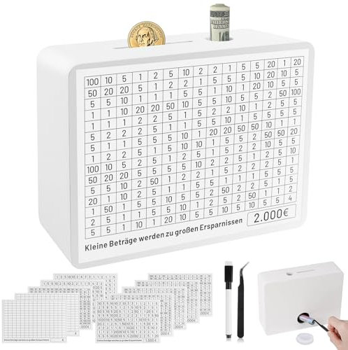 Tirelire en Bois 500 1000 2000 3000 5000 10000 Euro Boite Economie Argent Qui Ne s'Ouvre Pas Tirelire Japonaise Money Box avec Objectif d'épargne pour Adultes et Enfants - (Blanc)