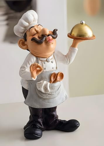 Dekoleidenschaft Dekofigur Chefkoch Francois aus Polyresin, 23 cm hoch, witzige Statue für Küche & Esszimmer