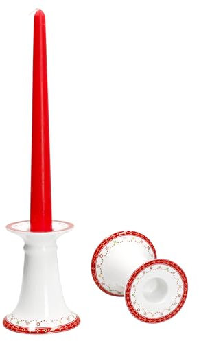 MamboCat 2er Set Weihnachtstraum Kerzenhalter I Höhe 10,7cm I runde Porzellan-Kerzenhalter für Stabkerzen mit Weihnachtsdekor I für Weihnachten, Advent & Co