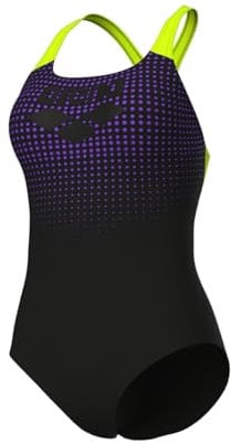 arena Damen Women's Foggy Dots Pro Back One Piece Swimsuit, Black-Artic Lime, 44 EU