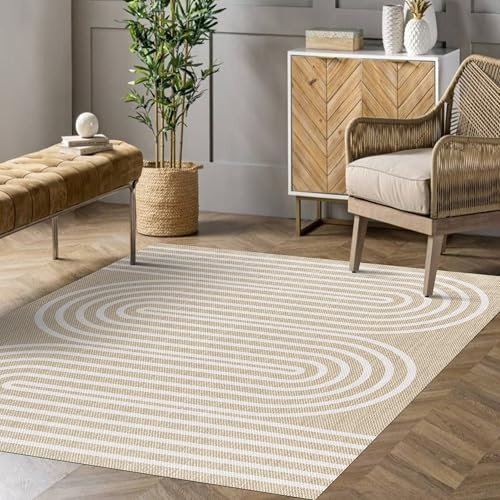 STORESDECO Vinyl Teppich pflegeleicht rutschfest, Küchenläufer & Läufer für Flur, Wohnzimmer und Esszimmer, In & Outdoor Teppich wetterfest, Premium Qualität Größe: 160 x 230 cm Weiße Wellen