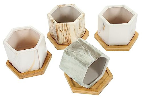Sosoport 4sätze Keramischer Blumentopf Mit Marmorierung Set Für Sukkulenten Und Pflanzen Mit Untersetzer Für Innen Und Außendekoration Langlebig Und