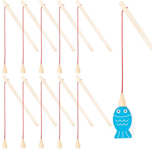 Sixfolo 10 Stück Magnetische Angelrute Kinder Magnet Angelspiel aus Holz Hölzerne Magnetisches Fischerspiel Angeln Kinder Spielzeug mit Magnet für Jungen und Mädchen