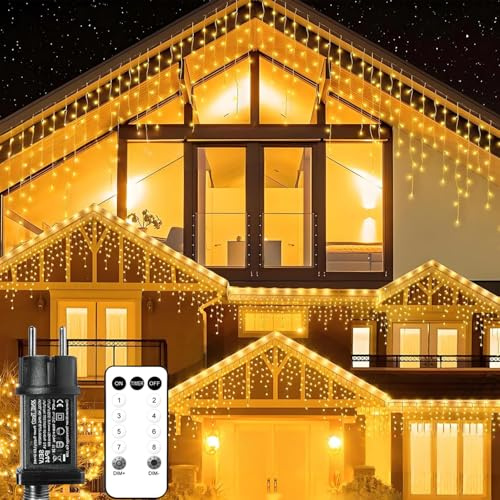 Anmossi Cortina Luces Navidad Exterior,18m 624LED Luces de Hadas,IP44 Impermeable,8 Modos,Guirnaldas Navidad,Decoración de Interior y Exterior para Fiestas,Bodas,Jardín,Ventana,Blanco Cálido