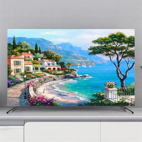 Hixingo TV Schutzhülle für Den, Hülle Bezug Staubschutz für Fernsehen Und Monitor, TV-Abdeckung mit Landschaft Drucken, Fernsehschutz Für Zuhause Innenbereich 32 bis 80 Zoll (Bucht,75)
