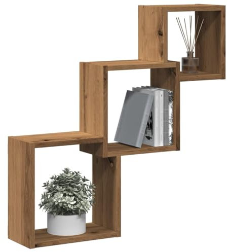 Gecheer Cube Wandregal Hängeregal Bücherregal Regalwürfel Cube Lounge CD DVD Regal Schweberegal Wand Deko Artisan-Eiche 68x15x68 cm Holzwerkstoff
