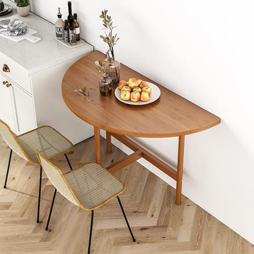 SaryEdge Klappbarer Esstisch, Halbrunder Klapptisch, Kleiner Küchentisch, Mehrzweck-Bambusholz, Sofa-Beistelltisch, für Zuhause, Küche, Wohnung(Stil 1 – L120 x H76cm