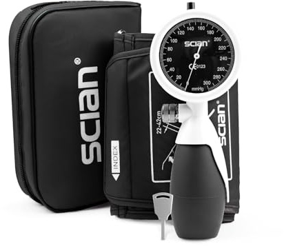 SCIAN Tensiómetro manual de brazo - aneroide Esfigmomanómetros de mano, incluye bolsa de transporte para enfermeras, médicos y personas mayores (blanco)