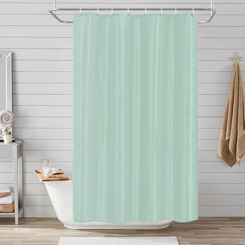 LUKDUNG Rideau de douche en polyester textile, 120 x 200 cm, anti-moisissure, pour baignoire, douche, en tissu, imperméable, lavable, avec 8 crochets, vert